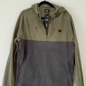 O'Neill Men's Green Gray 1/4 Zip Pullover Fleece Hoodie Size Medium MSRP $75